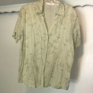ALC sheer floral shirt sleeve button down blouse